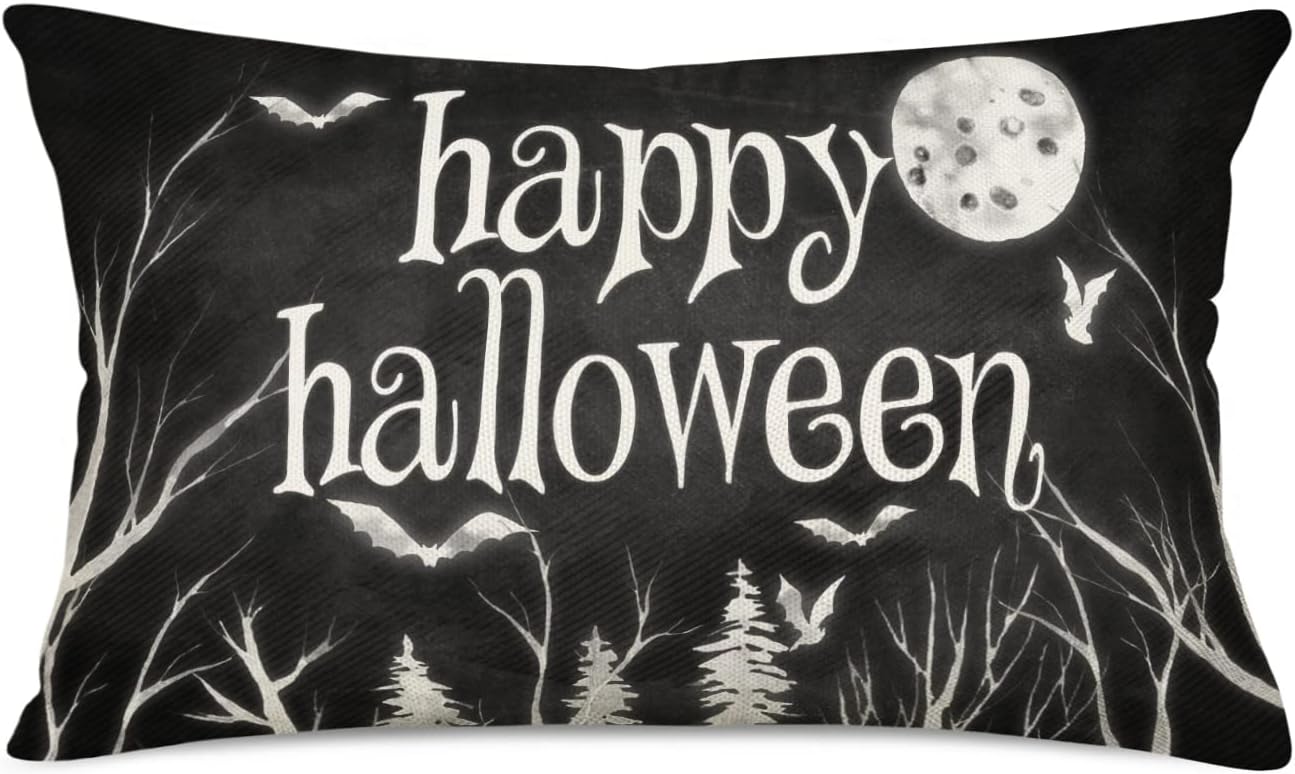 MEHOTOP Fundas de almohada decorativas de Halloween de 12 x 20 pulgadas, para decoración del hogar en vacaciones, funda lumbar de Halloween para