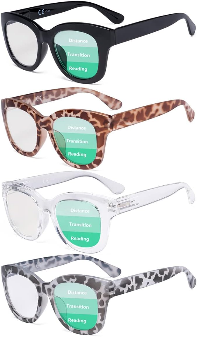 Eyekepper Paquete de 4 lentes de lectura multienfoque progresivo de gran tamaño para mujer, bloqueo de luz azul, lectura de computadora, sin línea,