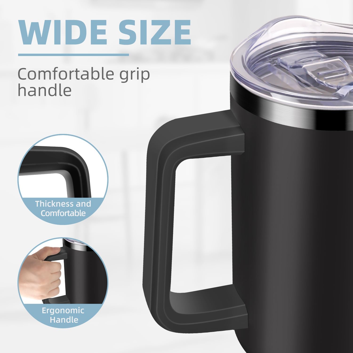 Vaso de 40 onzas con asa y popote, 100% a prueba de fugas, de acero inoxidable, con aislamiento térmico, para viaje, para café, mantiene las bebidas