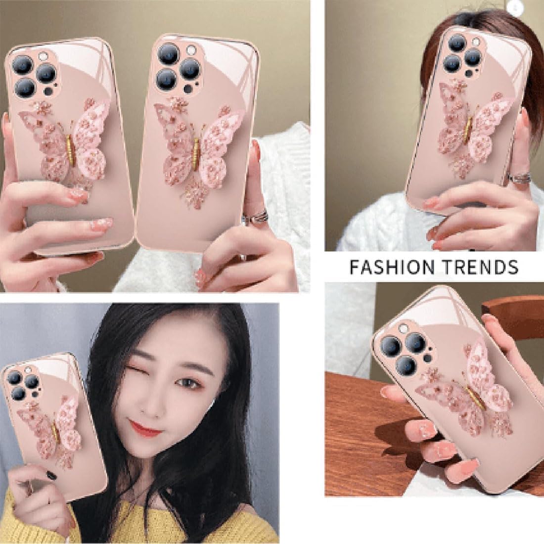 Funda de vidrio con patrón de mariposa 3D plana compatible con iPhone, funda para teléfono con cubierta de vidrio con patrón de mariposa (para