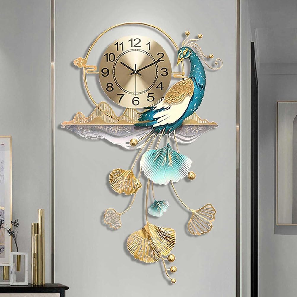 Peacock Wall Clock, Decorative Clock, Creative Modern Decoration Clock for Living Room Clock, Silent Wall Watch Quartz 82 * 50cm(32.2 * 19.6inch)