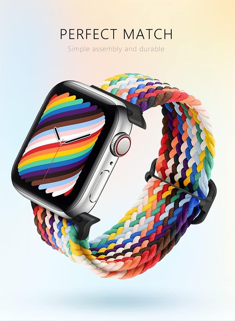 Atenzol – Correas de reloj trenzadas, elásticas Solo Loop compatibles con Apple Watch 76SE54321, con hebilla ajustable, pulsera deportiva elástica