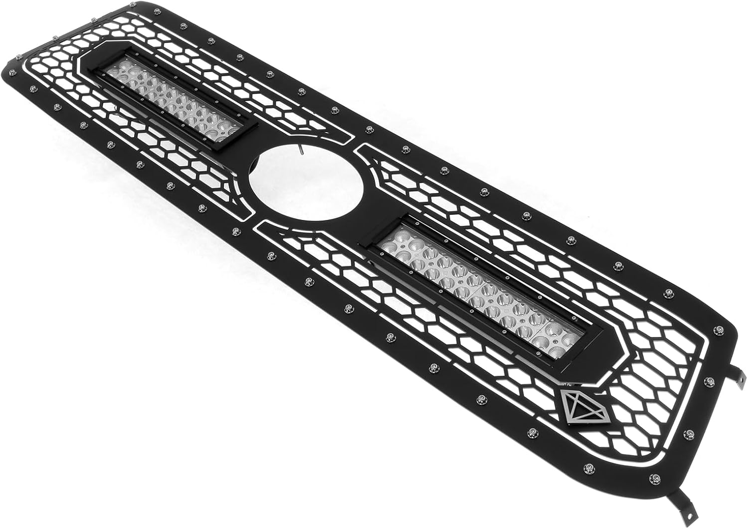 APS Malla de acero inoxidable negra cortada con láser con remaches y rejilla LED compatible con Toyota Tundra 2018-2019 con sensor frontal TSS Main
