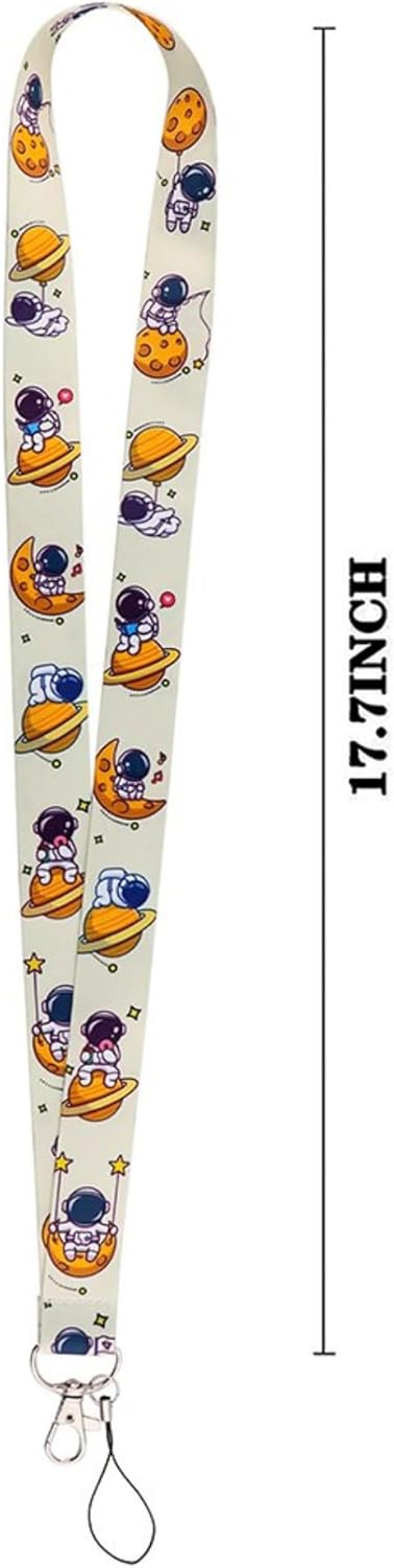 Astronauta Space Moon Stars Planets Saturn Solar System Kawaii 17.7″ Cuello Lanyard Holder ID Badge Mobile Phone Pin Strap, Azul