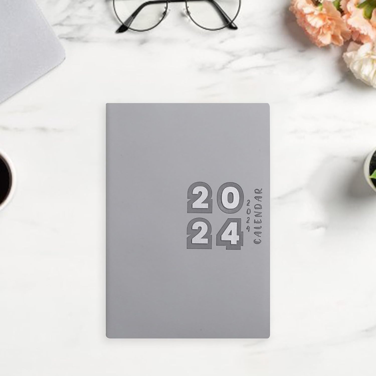 Frogued Agenda de escritura suave 2024 mensual de piel sintética, 12 meses, calendario A5, 155 hojas, pestañas de encuadernación de alambre, libro