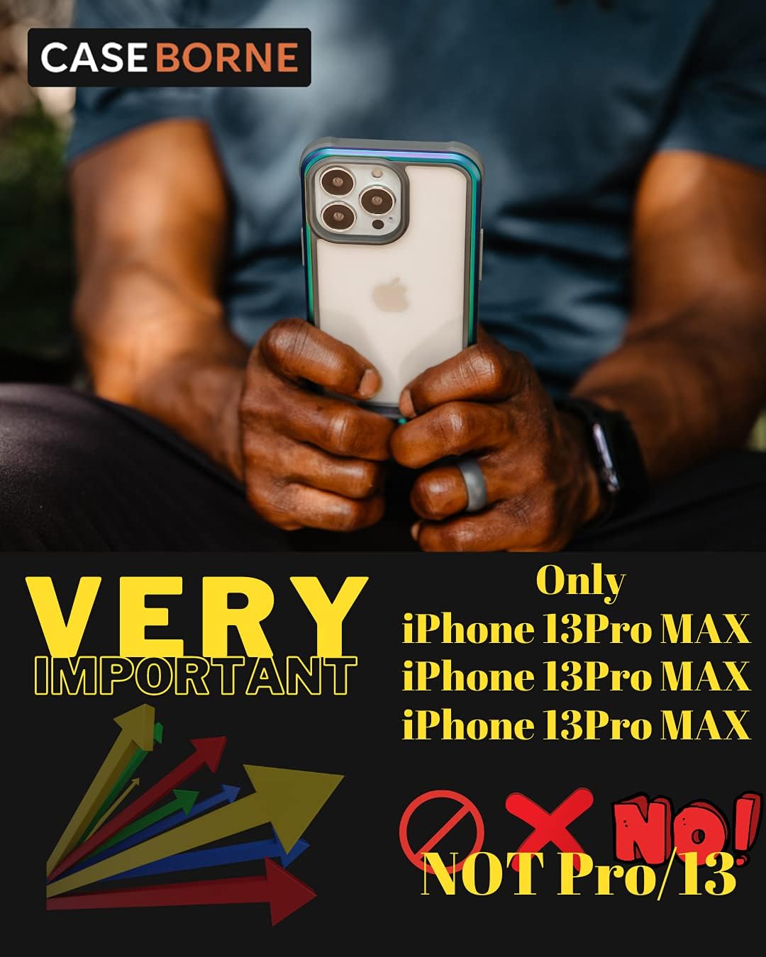 CaseBorne R – Funda compatible con iPhone 13 Pro Max, transparente a prueba de golpes, grado militar, probada en caídas de 12 pies, marco de