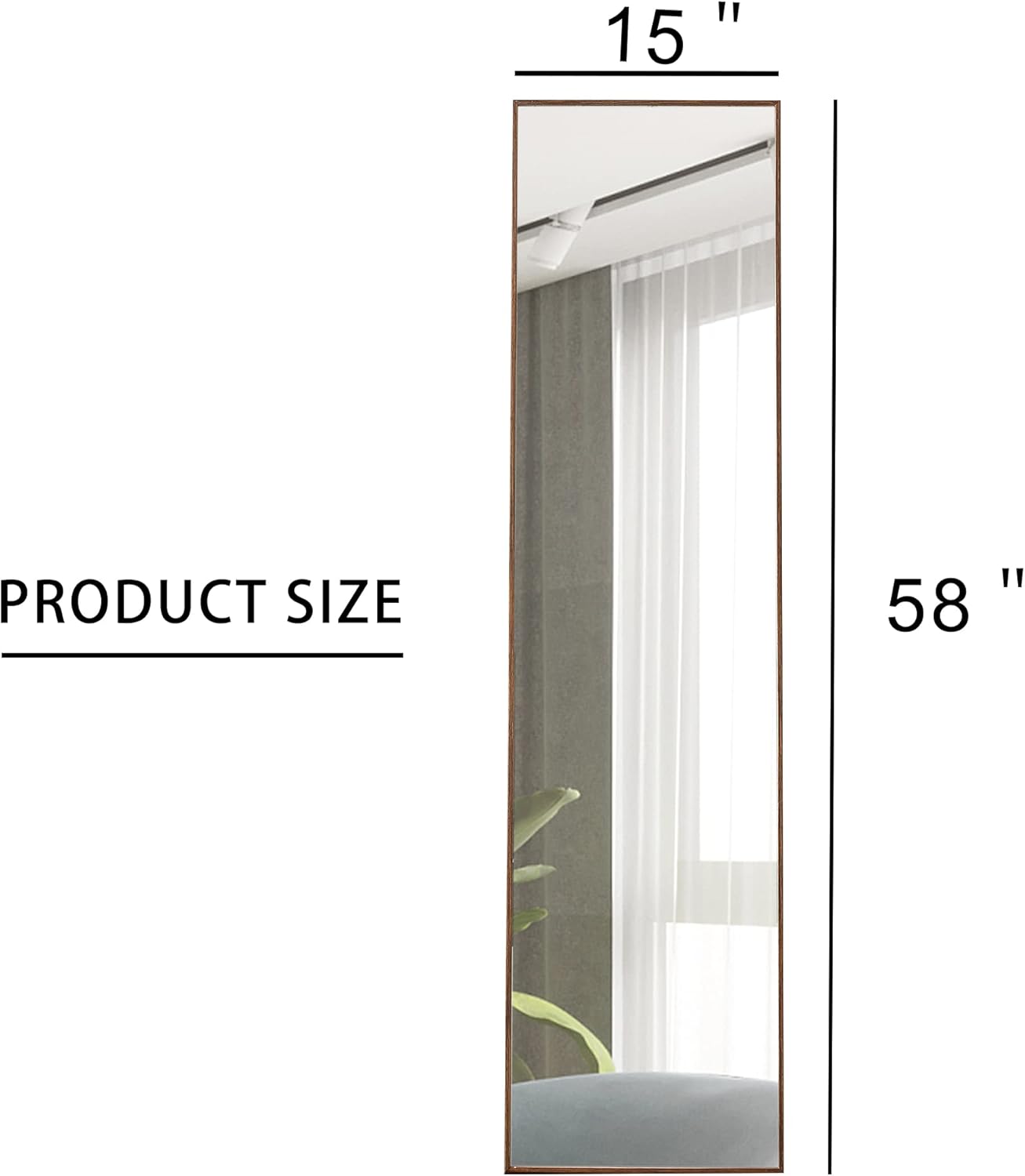 WIIS’ IDEA Espejo de longitud completa de 58 x 15 pulgadas, marco de madera maciza para colgar, inclinado y de pie, espejo de tocador largo para