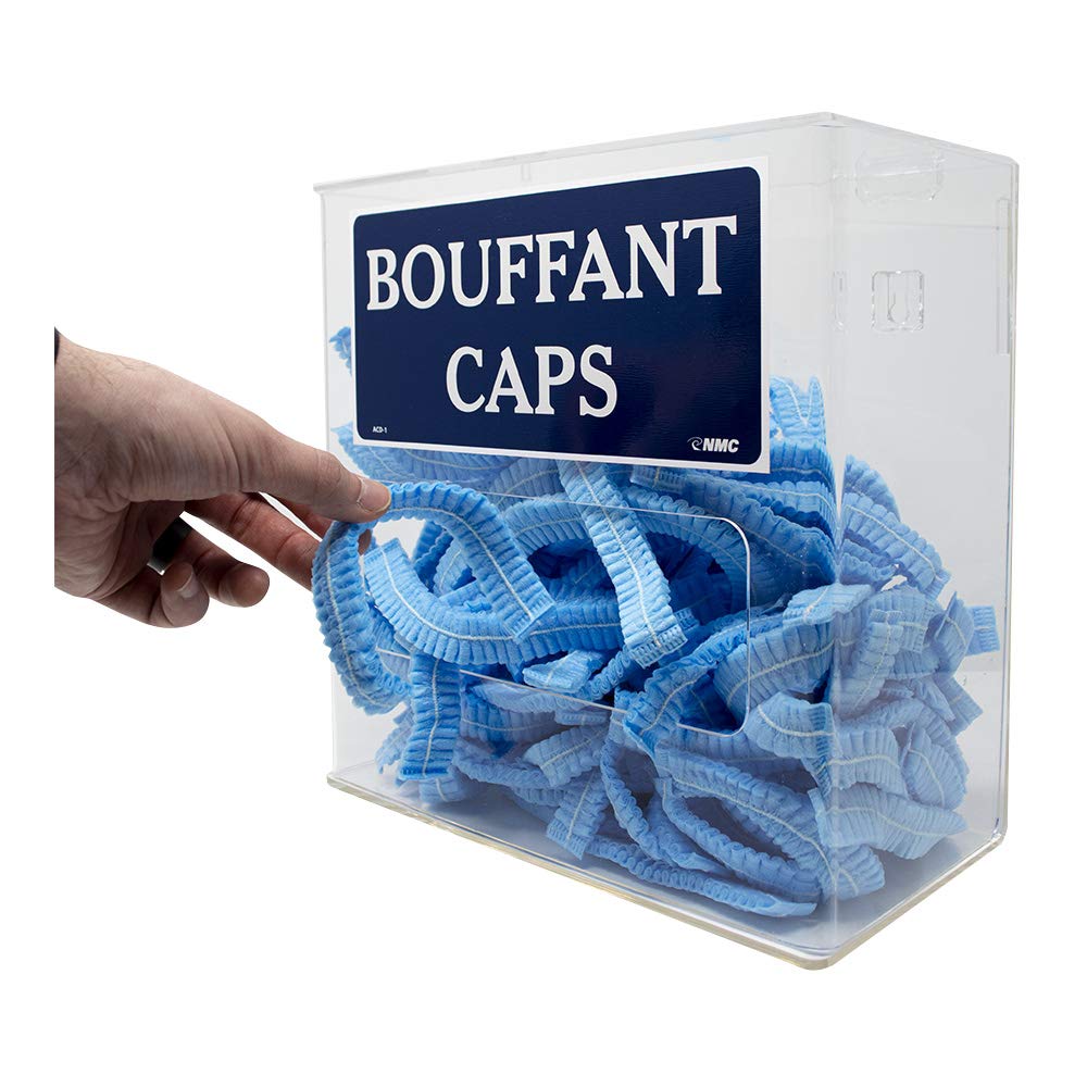 NMC ACD – Dispensador de cubierta  12 pulgadas x 11.75 pulgadas x 6 pulgadas. Soporte acrílico transparente para gorras bouffant, fundas para barba,