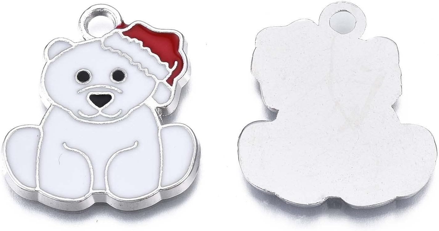 100 dijes de esmalte de oso polar con diseño de Navidad, oso de Navidad, blanco crema, colgantes para aretes, llaveros, manualidades, joyería, árbol