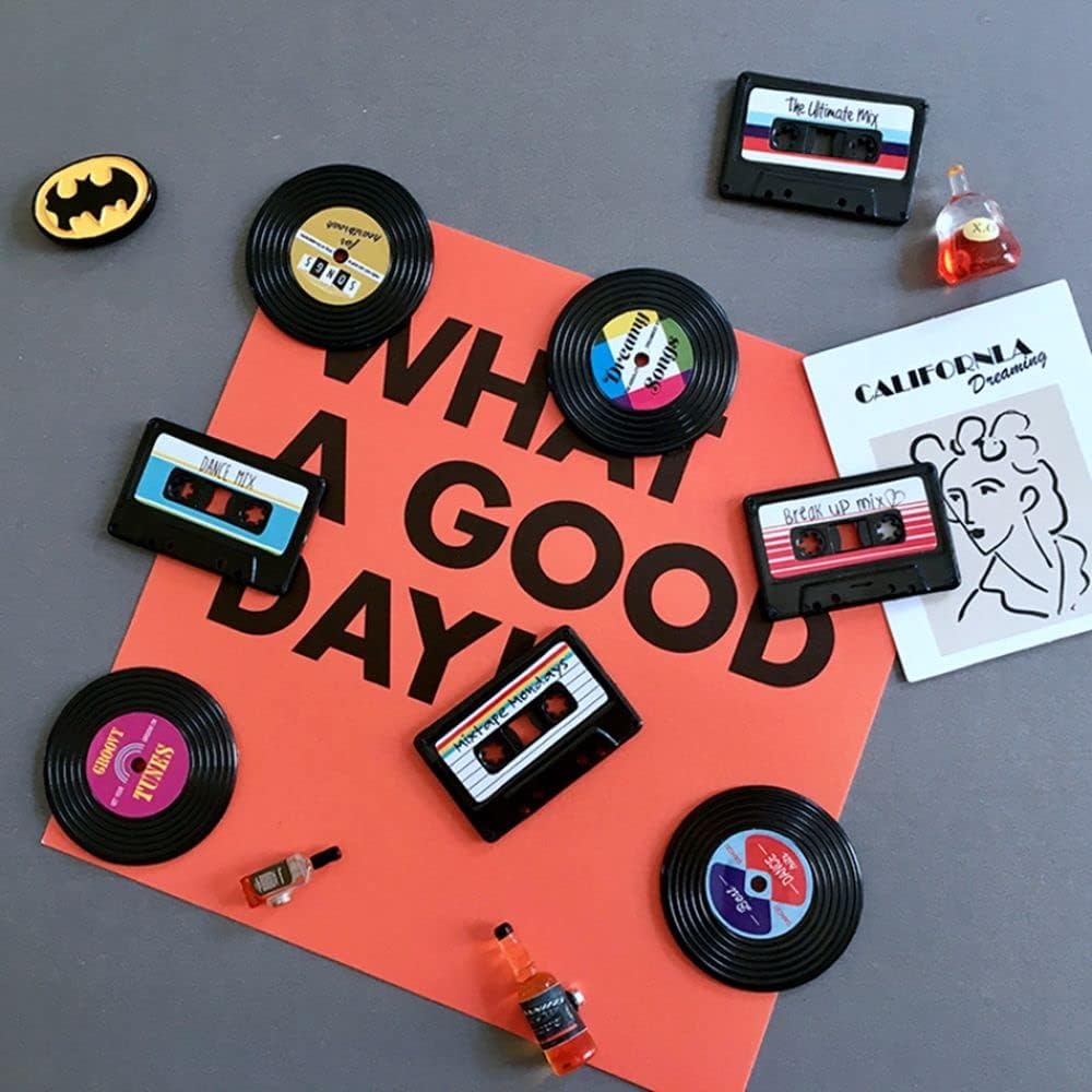 Juego de 4 imanes decorativos para nevera, disco de casete retro, disco de nevera, regalos de recuerdo, decoración de calcomanías magnéticas para