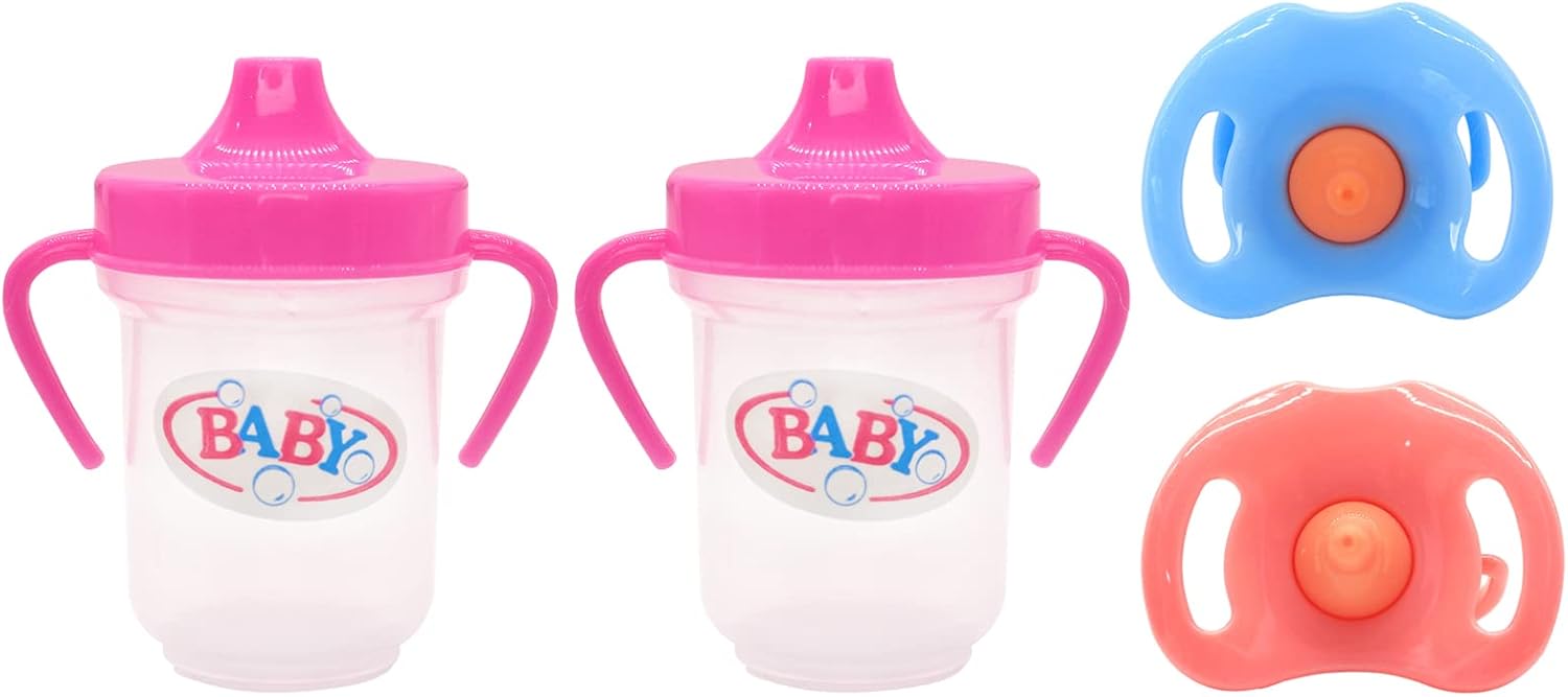 Juego de biberones para muñecas, 2 tazas para beber muñecas con 2 chupetes de juguete, accesorios para muñecas de bebé, juguetes para regalo para