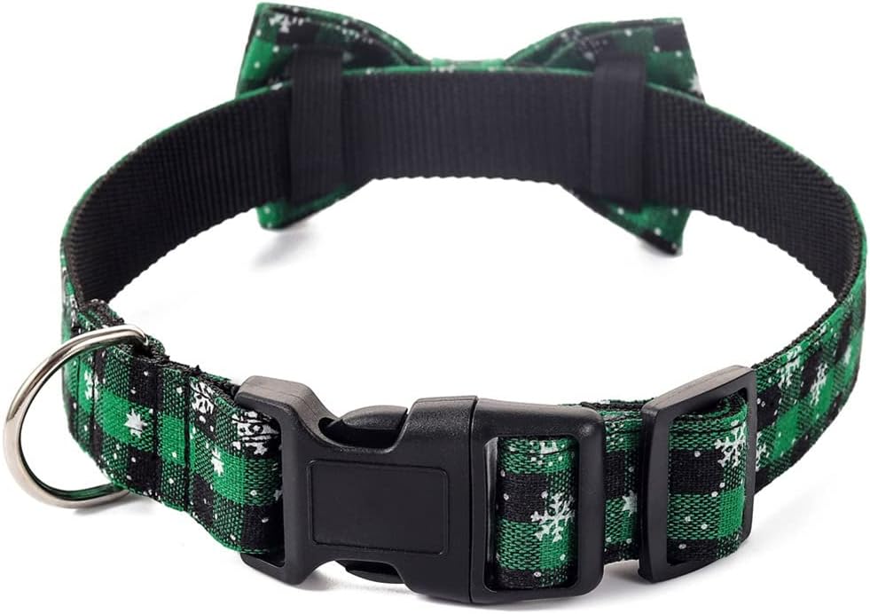 Love Dream Collar de Navidad para perro con pajarita desmontable, collar de perro a cuadros de Navidad para perros pequeños, medianos y grandes