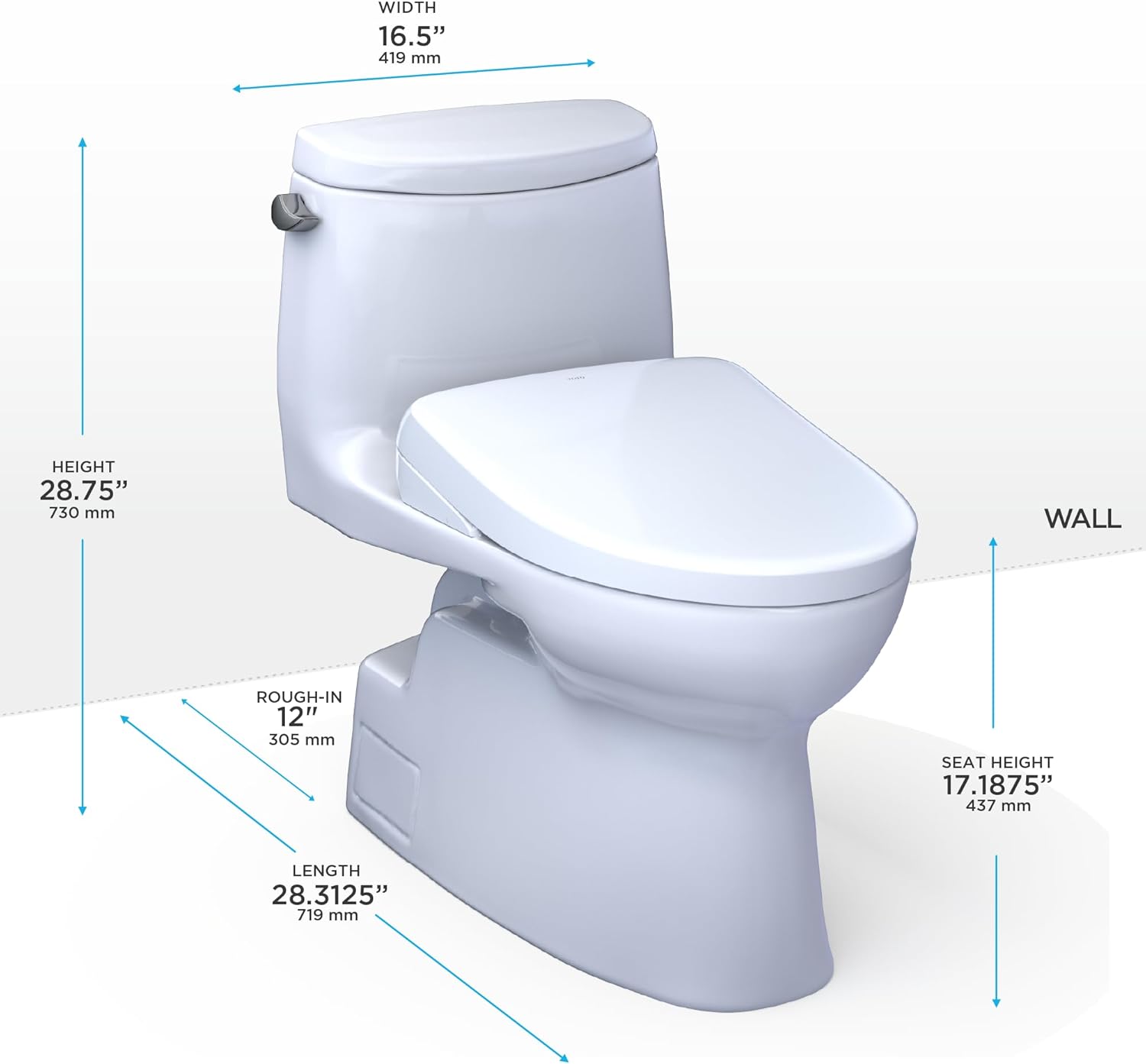 TOTO WASHLET+ Carlyle II – Inodoro alargado de una pieza de 1.28 GPF con asiento de bidé contemporáneo WASHLET+ S7A, algodón blanco –