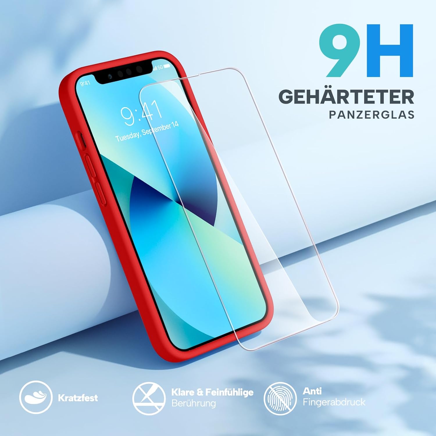 Miracase Funda diseñada para iPhone 13, con protector de pantalla de vidrio templado, forro de microfibra suave antiarañazos, funda de goma de