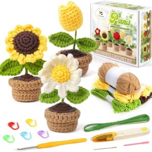 PP OPOUNT Kit de ganchillo para principiantes, 3 plantas en maceta, paquete completo de inicio para adultos y niños con instrucciones paso a paso y PP OPOUNT Kit de ganchillo para principiantes, 3 plantas en maceta, paquete completo de inicio para adultos y niños con instrucciones paso a paso y