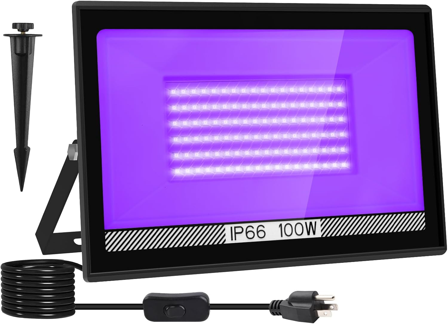 Luces negras de 100 W, 1 paquete de luz LED negra con enchufe, luces negras impermeables IP66 para fiestas de baile, brillan en la oscuridad,