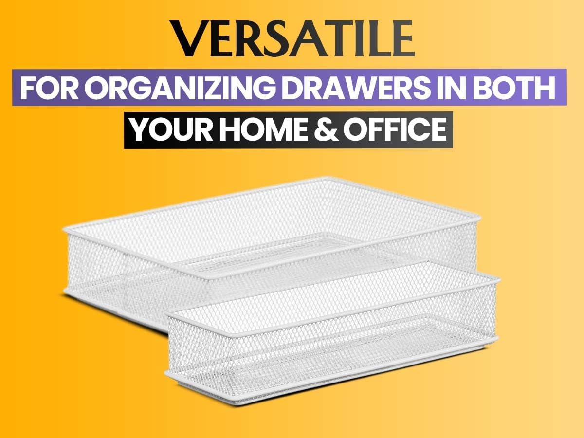 YBM HOME Organizador de cajones de malla plateada y almacenamiento para cajones de cocina, sirve como soporte de suministros escolares, cesta