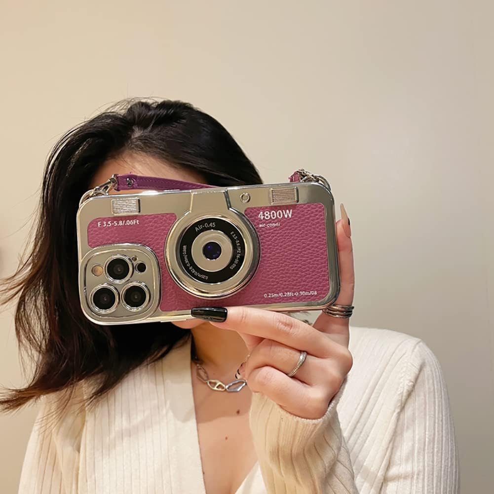 Funda compatible con iPhone 11 Pro Max, bonita funda 3D vintage para cámara con correa de mano, funda única de silicona TPU a prueba de golpes,