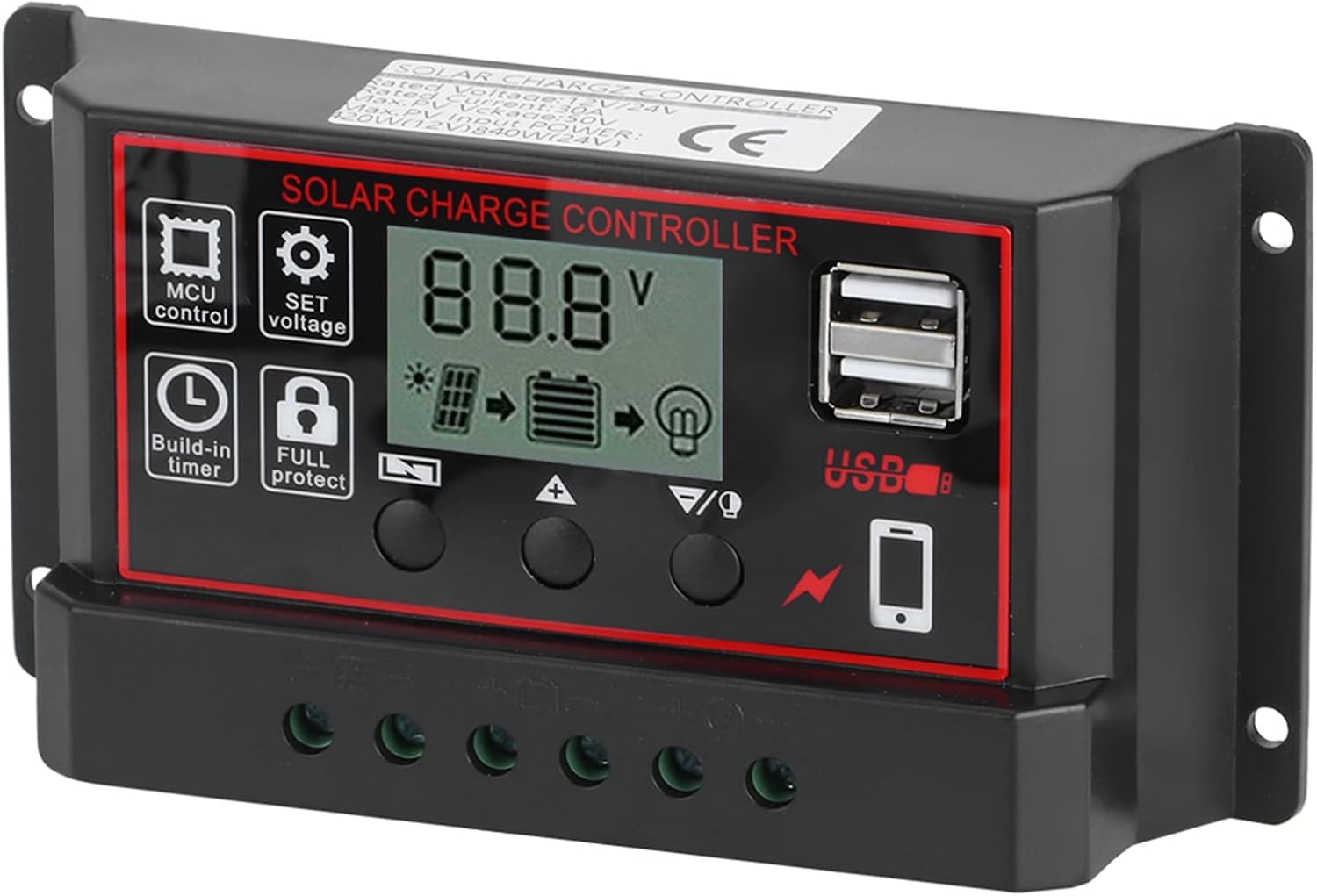 Uxsiya con microcontrolador incorporado Controlador de energía solar Controlador de batería solar de 30 A configurado de forma flexible para el