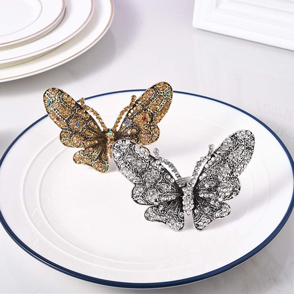 Juego de 6 servilleteros de mariposa de cristal para el hogar, servilleteros de metal para bodas, fiestas, cenas, Navidad, decoración de vacaciones