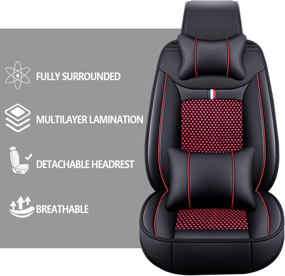 Fundas de asiento automotriz de lujo para Hyundai Santa Cruz 2002-2023, con 2 reposacabezas y 2 almohadas de respaldo (juego completonegro-rojo)