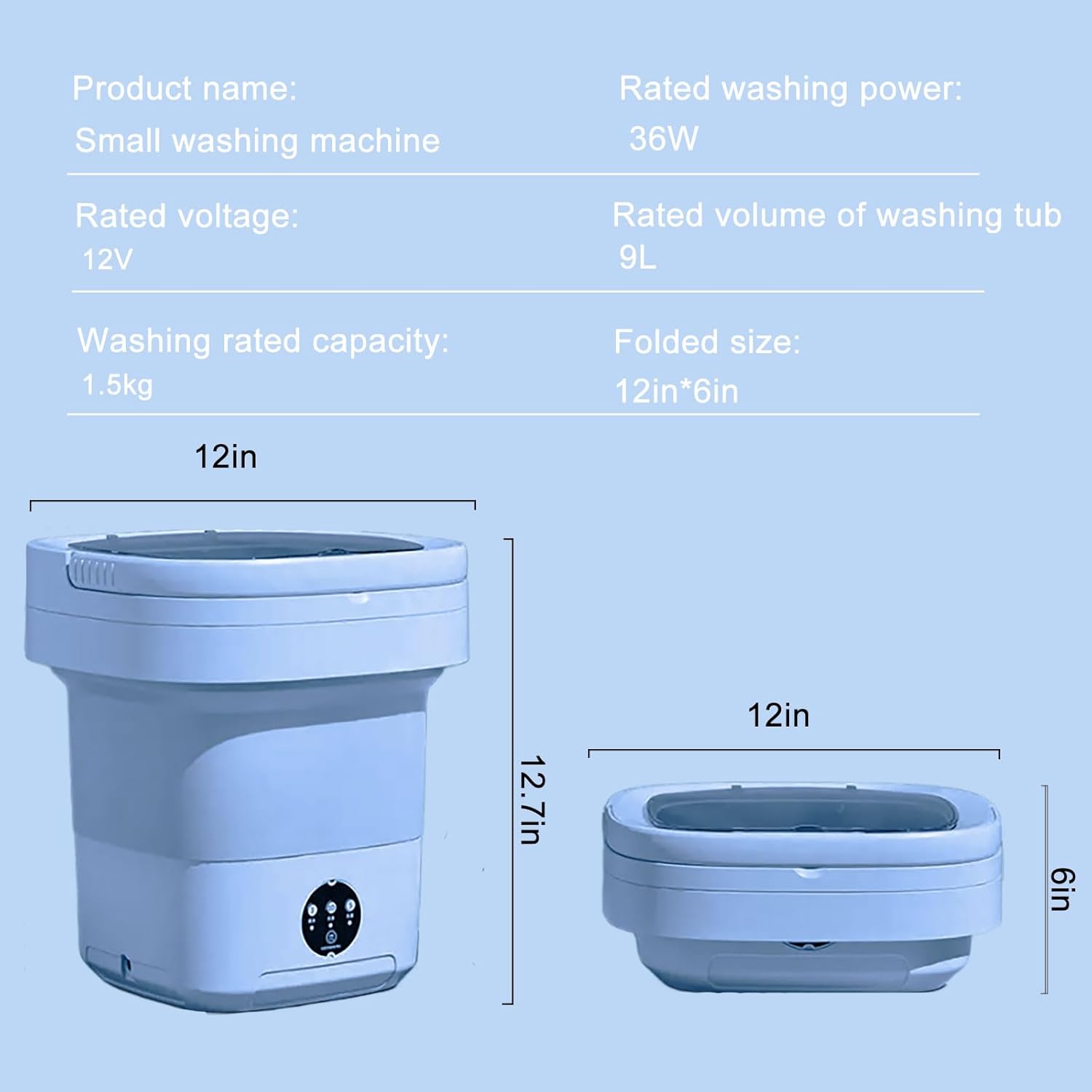 Lavadora portátil, lavadora pequeña de gran capacidad de 9L, lavadora plegable, lavadora pequeña, ropa de bebé, ropa interior, calcetines..