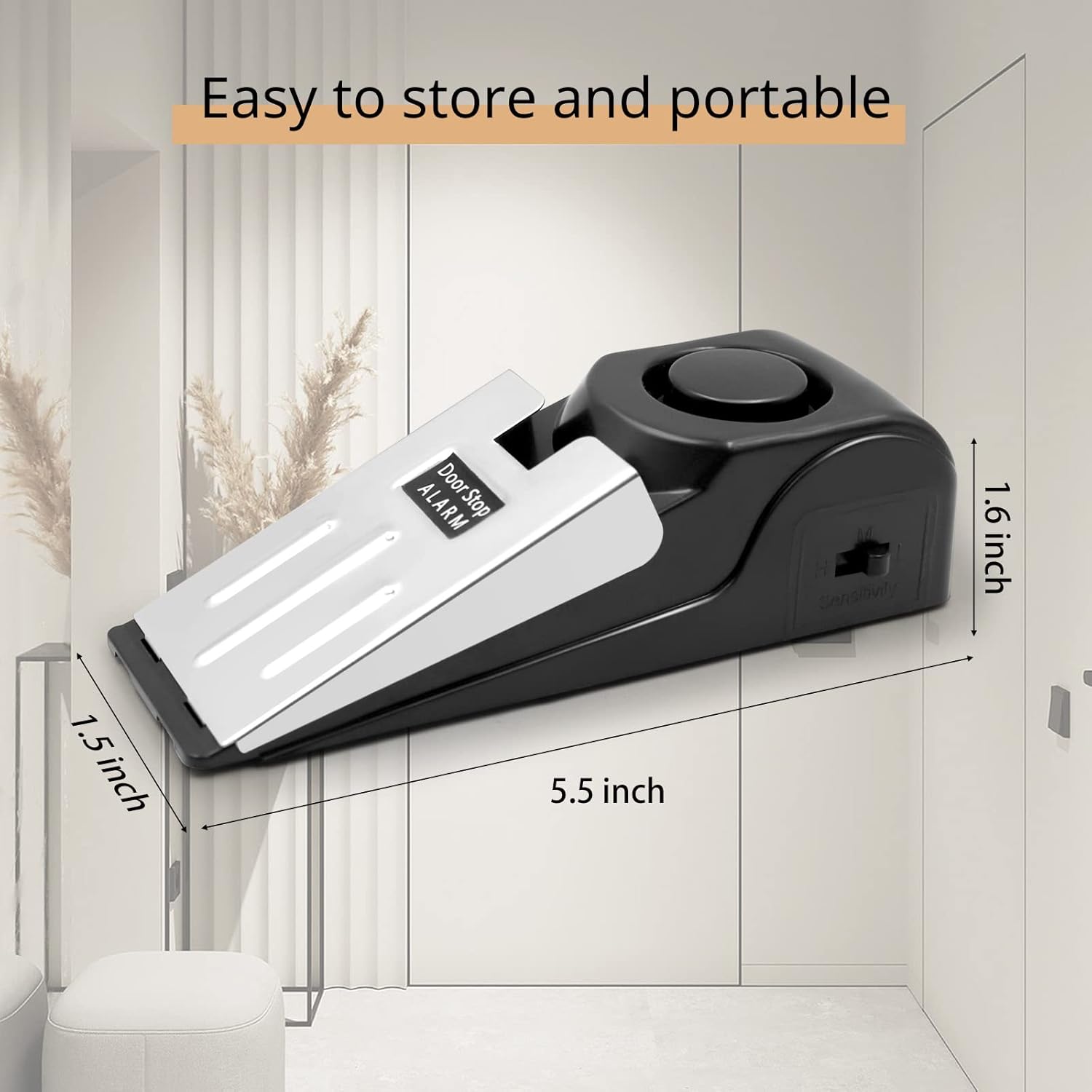 Alarma de tope de puerta con sirena de 120 dB, alarmas de puerta para seguridad en el hogar y viajes, tope de puerta de seguridad portátil con 3
