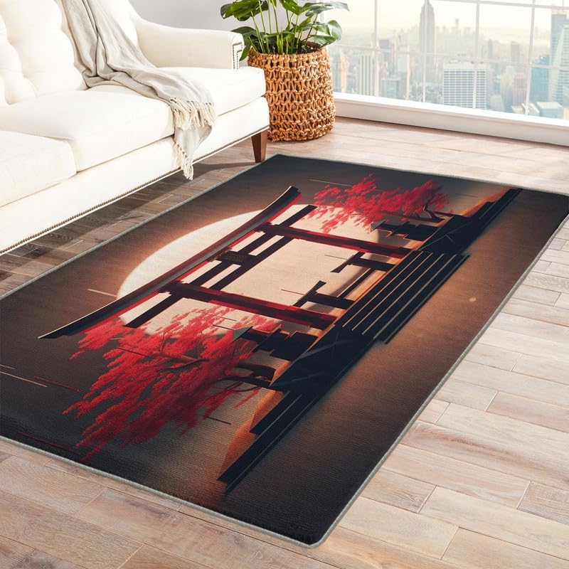 Alfombras lavables para entrada, sala de estar, dormitorio, alfombra japonesa Torii y decoración del hogar, alfombra de estilo asiático de 2 x 3,