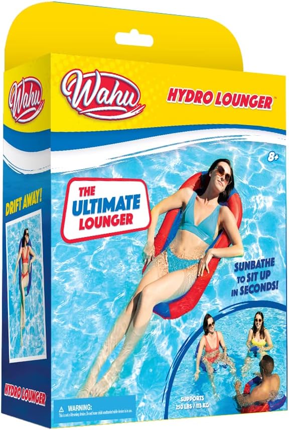 WAHU Hydro Lounger – Flotador versátil para tomar el sol, tumbona inflable para playa y piscina con válvula de infladodesinflado, azulazul claro