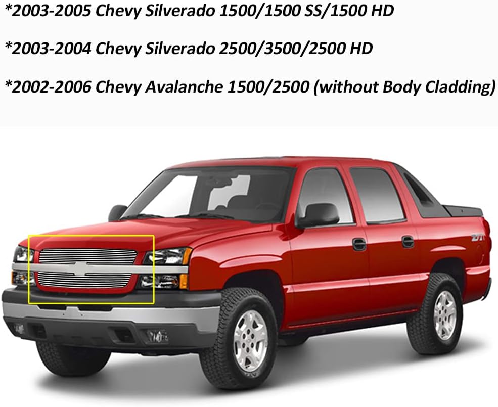 Insertos de rejilla cromada para Chevy 2003-2005 Silverado 1500 Billet Upper Grill Combo 2004 pulido reemplazar rejilla inserción