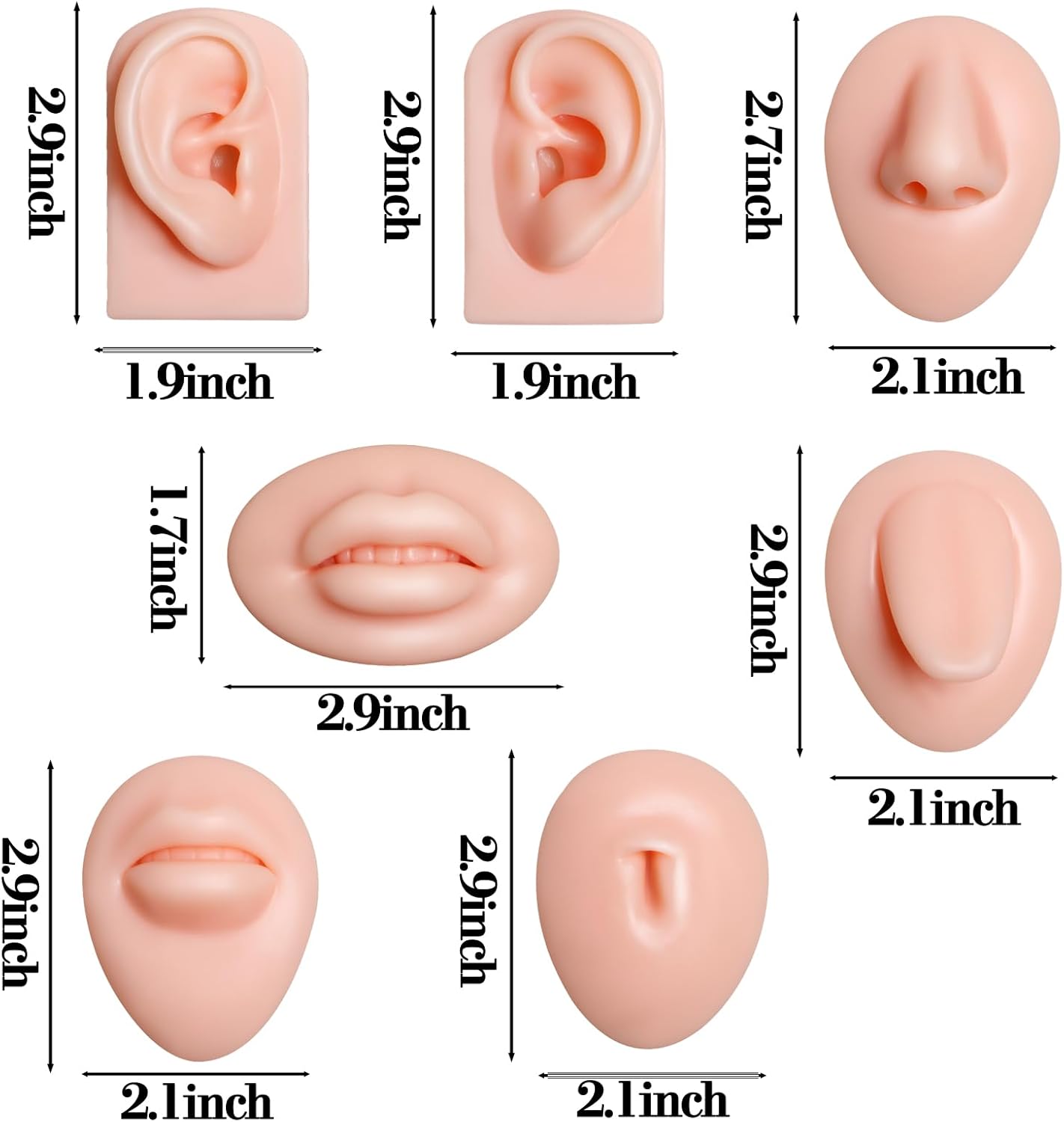 Piercing de silicona para practicar piezas corporales, 7 piezas para orejas, nariz, lengua, boca, ombligo, juego de modelos para práctica de