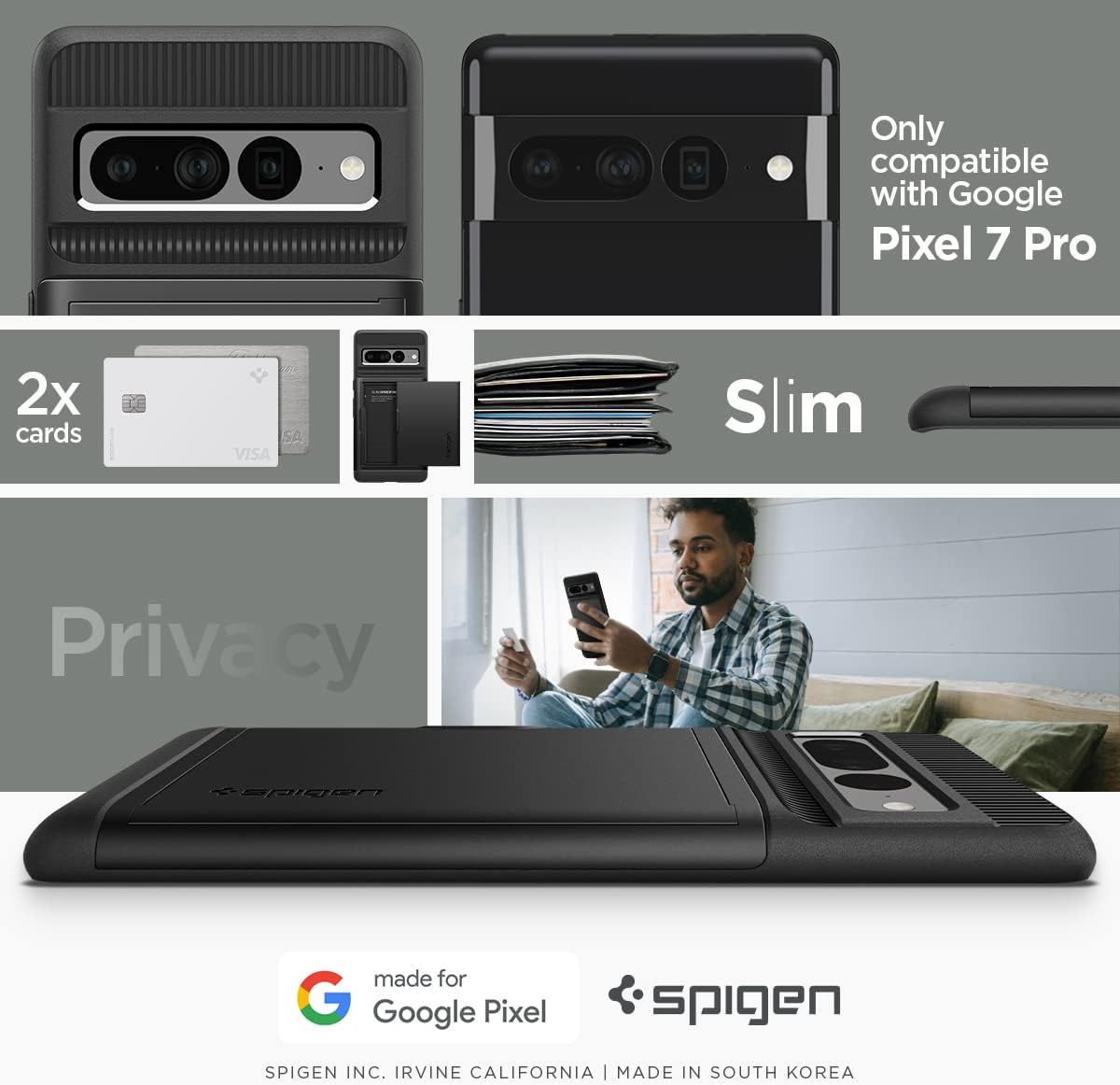 Spigen Slim Armor CS – Funda diseñada para Pixel 7 Pro (2022), color negro
