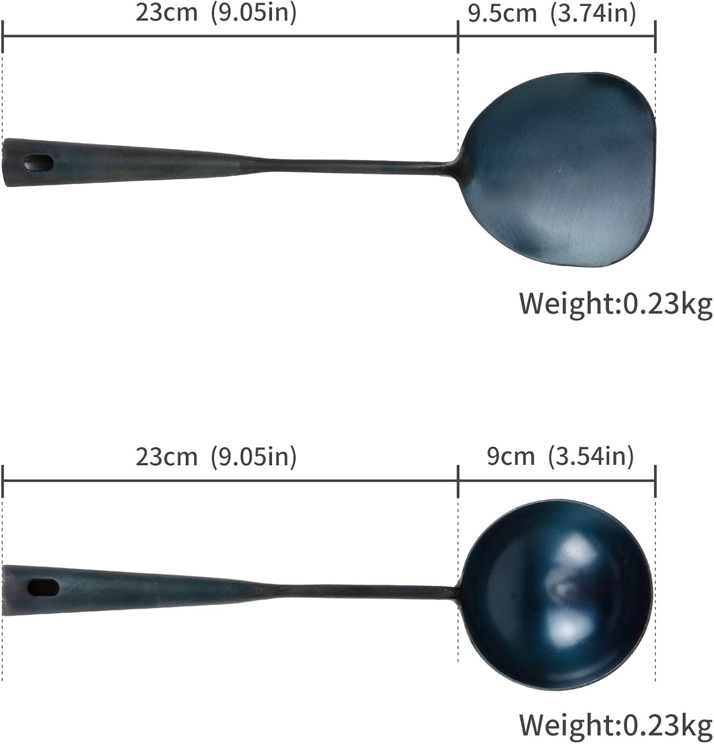 ZhenSanHuan – Juego de herramientas de wok de hierro tradicional hecho a mano y cucharón, utensilios largos para wok (adle, 12.6 pulgadas)