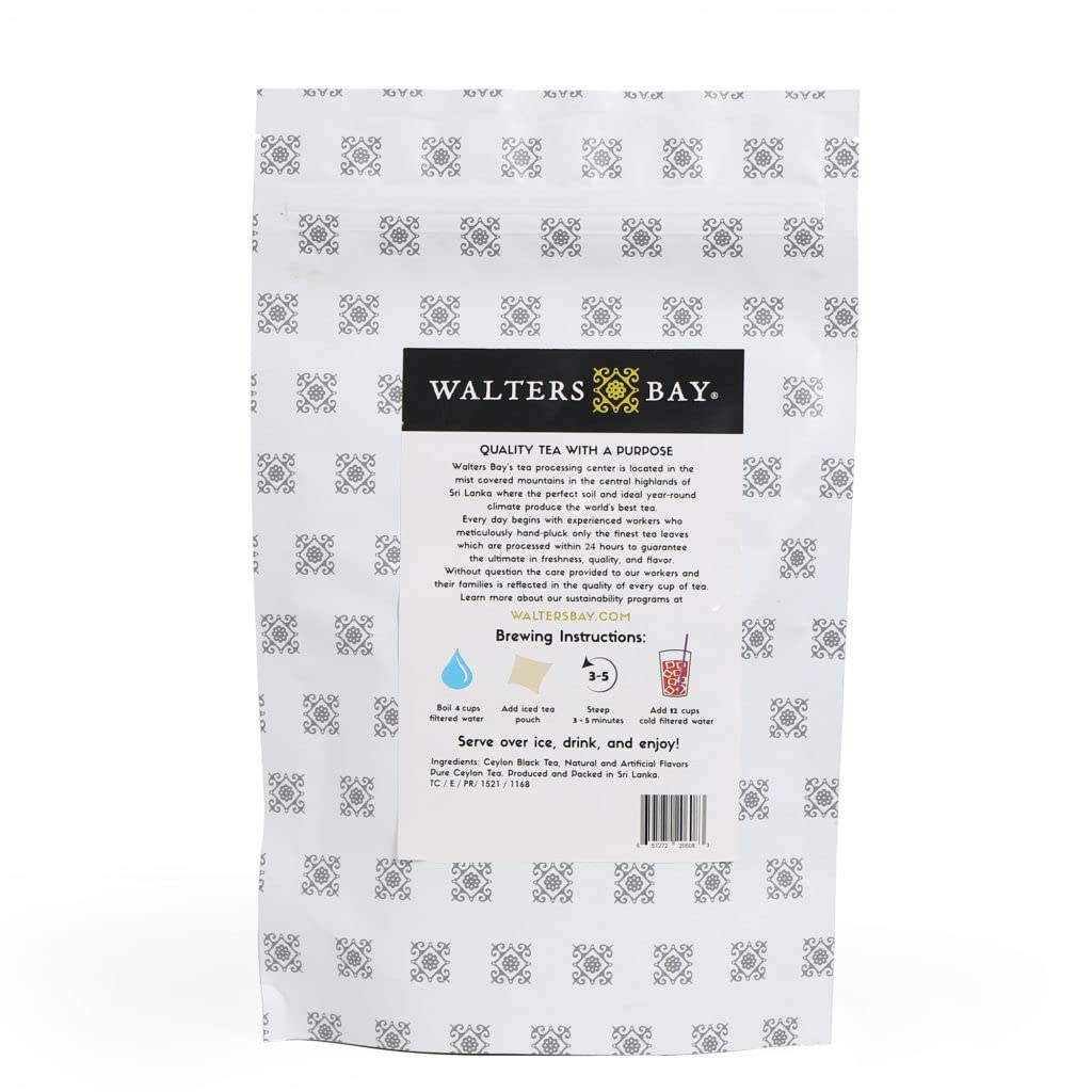 Walters Bay Té helado de granada de arándanos, 18 unidades, bolsas de té de tamaño de galón, té negro de Ceilán, sin azúcar, sabor a granada de