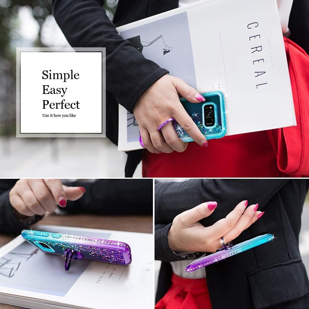 Silverback Funda para Galaxy S8 Plus, funda con purpurina holográfica líquida en movimiento con soporte de soporte, soporte de anillo de diamantes