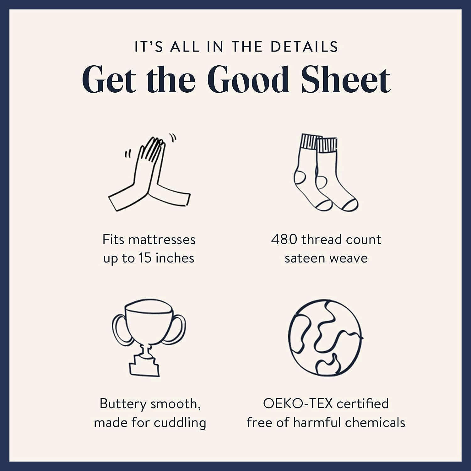 Brooklinen Juego de sábanas de satén de lujo de 3 piezas, sin juego de sábanas encimeras, 100% algodón, tamaño California King en crema, 1 sábana