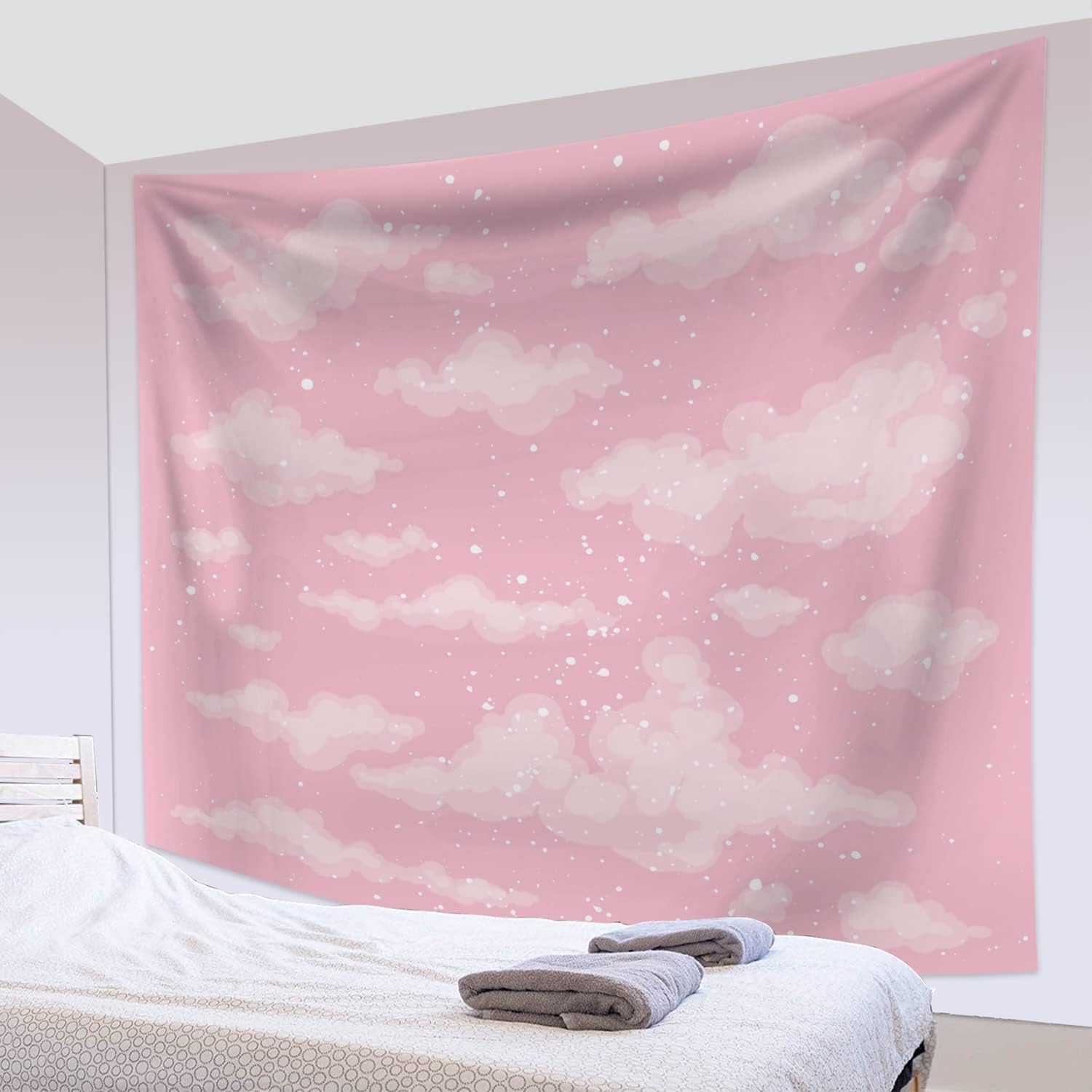 Tapiz de cielo rosa claro pastel, tapiz estético de nube blanca, tapiz de paisaje natural, tapiz para colgar en la pared para adolescentes, niñas,