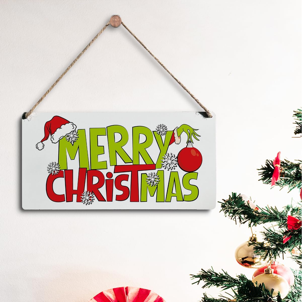 Arte de pared de Navidad para puerta delantera, adornos de Navidad, decoraciones de fiesta de Navidad, decoración de casa de campo, invierno,