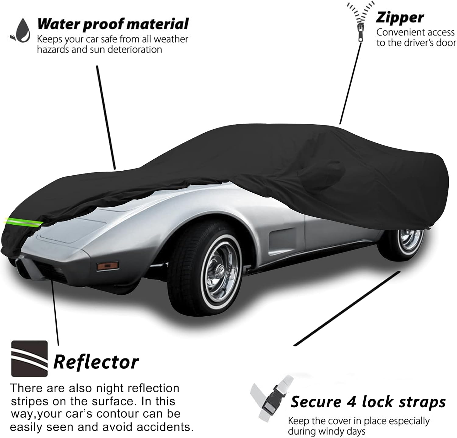 YIXIN Fundas impermeables para automóvil para 1968-1982 C3 Corvette, cubierta de automóvil 190T cubre ajuste del cliente correa 100% impermeable
