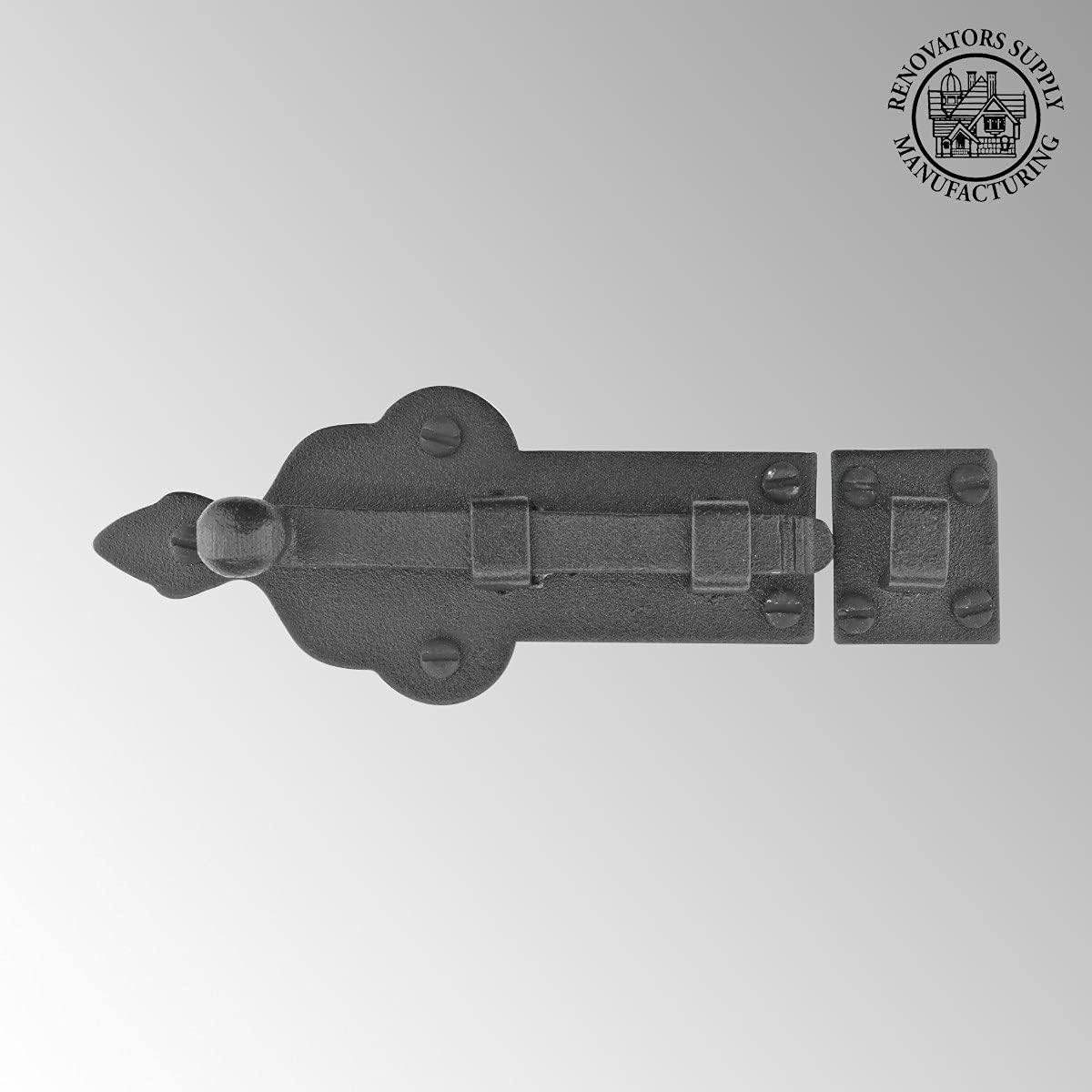 Renovators Supply Manufacturing Pestillo deslizante 3 34 pulgadas. Perno deslizante estilo punta de bola de hierro forjado negro con accesorios de