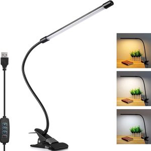 Lámpara de escritorio con clip, luz de lectura de cuidado de los ojos de 7 W con 3 modos de color, 10 brillo y memoria, regulador de intensidad Lámpara de escritorio con clip, luz de lectura de cuidado de los ojos de 7 W con 3 modos de color, 10 brillo y memoria, regulador de intensidad