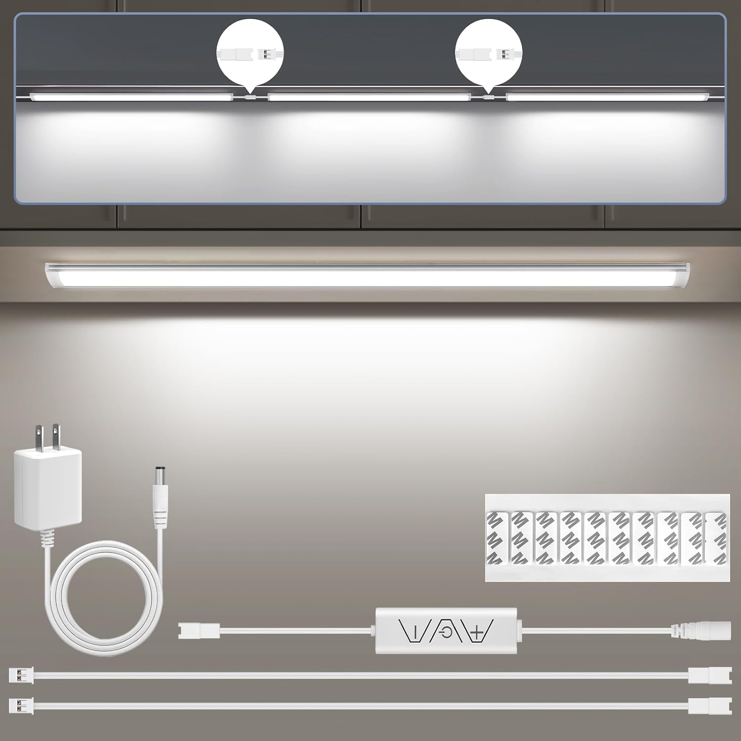 Luces para debajo del gabinete enchufables, 4 piezas ultra finas de 12 pulgadas, 144 luces LED regulables debajo de la encimera con función de