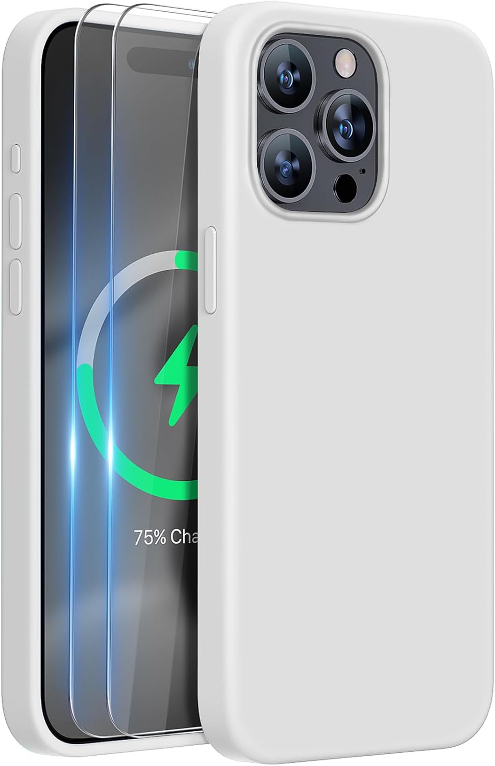 Miracase Funda diseñada para iPhone 15 Pro Max, compatible con MagSafe, con 2 protectores de pantalla, funda de silicona líquida a prueba de golpes