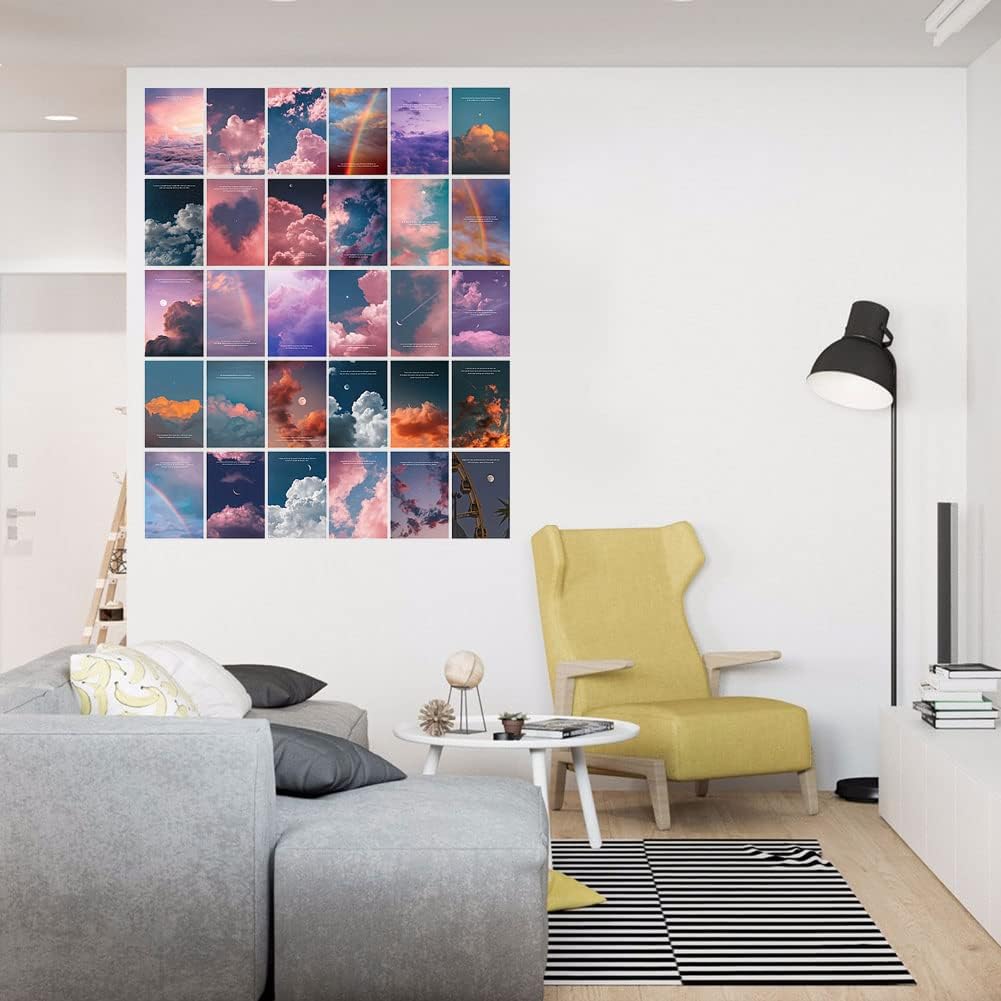 XKANG 30PCS Single sided Sky Clouds Wall Collage Kit,Aesthetic Room Posters Decor Pictures for Teen Girls,Decorations for Living Room,Bedroom,Dorm,