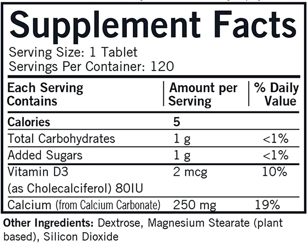 Kirkman – Calcio 250mg con Vitamina D3-120 Tabletas – Minerales Esenciales – Ayuda a mantener huesos fuertes – Hipoalergénico