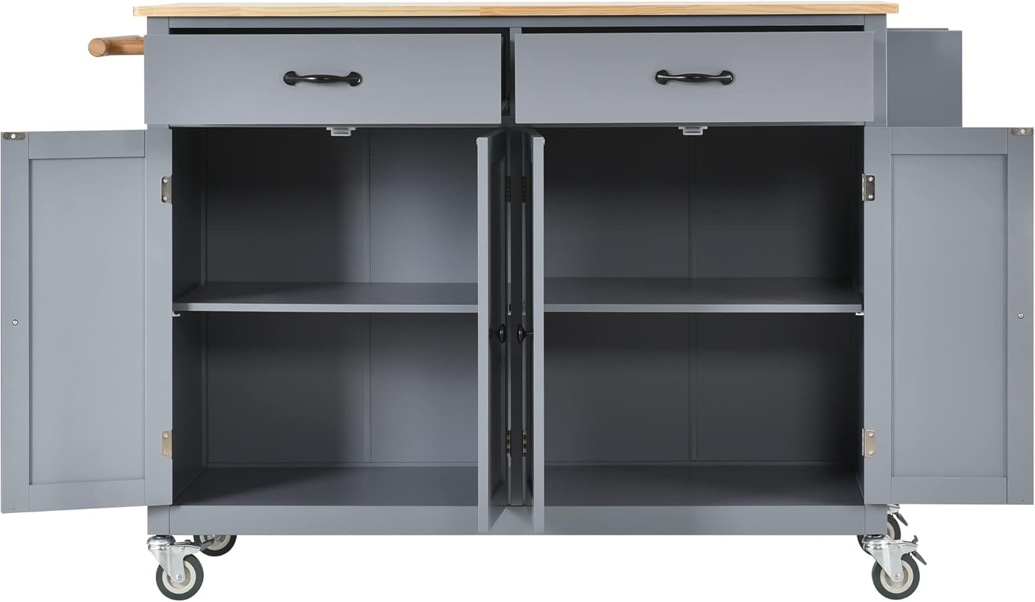 Isla de cocina rodante con almacenamiento, carrito de mesa de cocina portátil, 2 cajones y ruedas con cerradura, 2 gabinetes, encimera de madera de