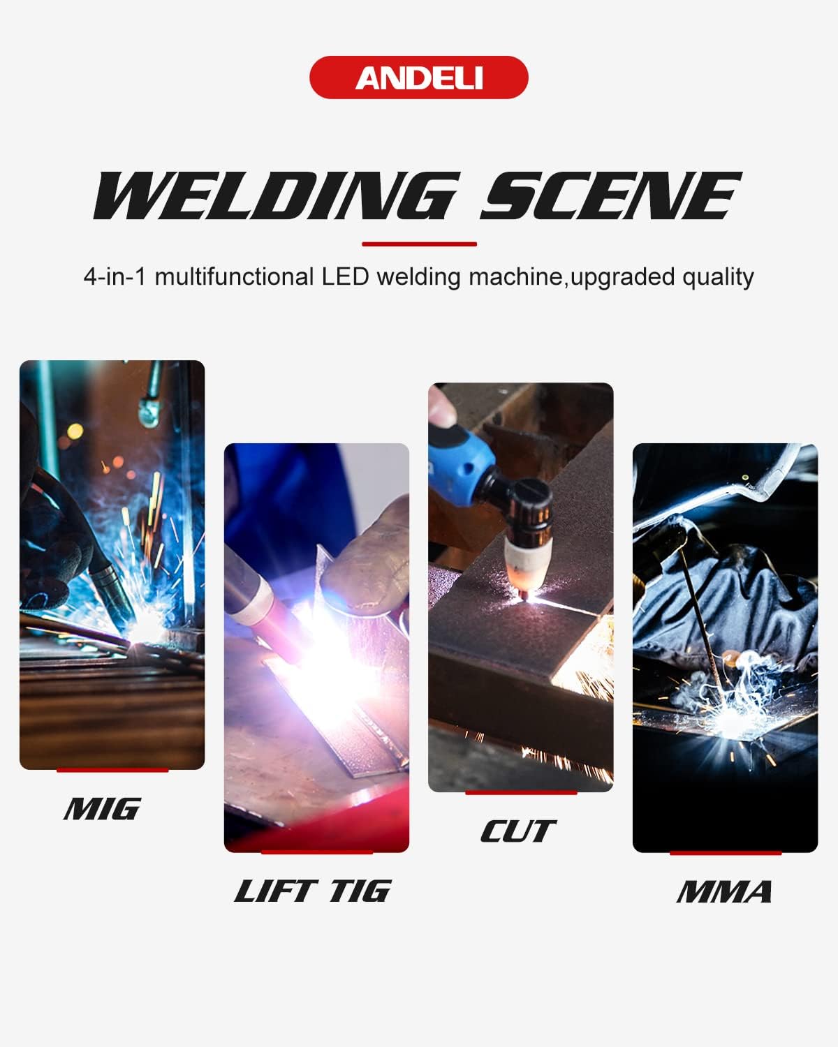 ANDELI Soldador MIG multiproceso 110V220V – MIG TIG CUT y soldadura MMA y soldadura de flujo sin pantalla LED de gas 5 en 1 Inverter MIG máquina de