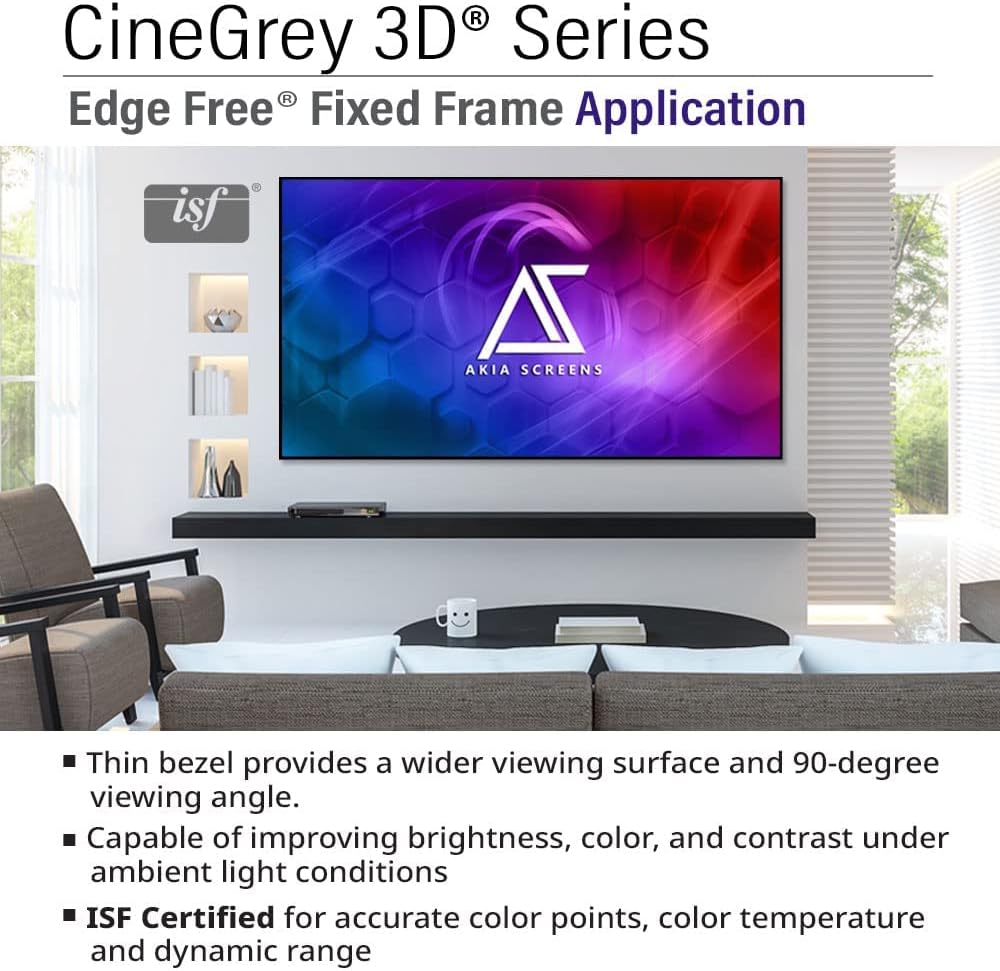 Akia Screens ALR Projector Screen 103 inch 169 4K Standard Throw Projection, High Contrast, Ceiling Ambient Light Rejecting Screen, Edge Free Fixed