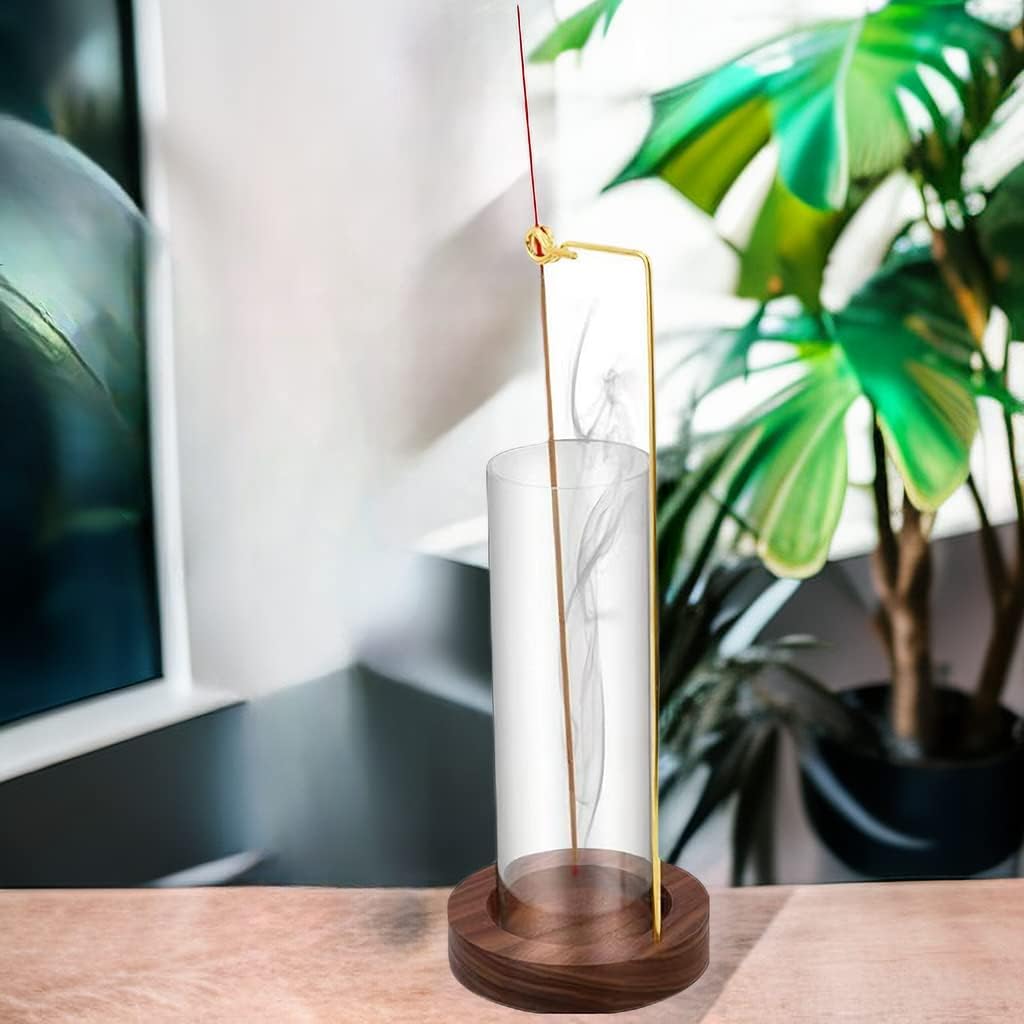 Soporte para incienso, soporte para palo de incienso anti-ceniza voladora con colector de cenizas de vidrio extraíble, soporte para quemador de