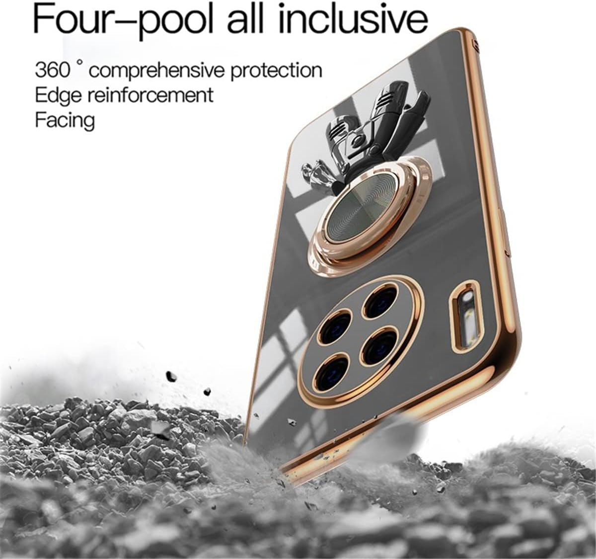 Funda brillante compatible con Huawei Mate 20 Pro, anillo magnético de silicona con soporte integrado, cubierta protectora de cuerpo completo a